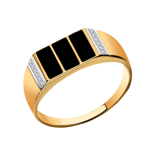 Золотая печатка 585 пробы с эмалью и фианитами