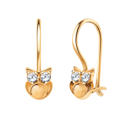 Золотые детские серьги 585 пробы с фианитами