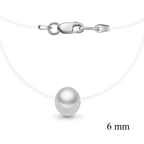 Серебряное колье 925 пробы на леске с жемчугом