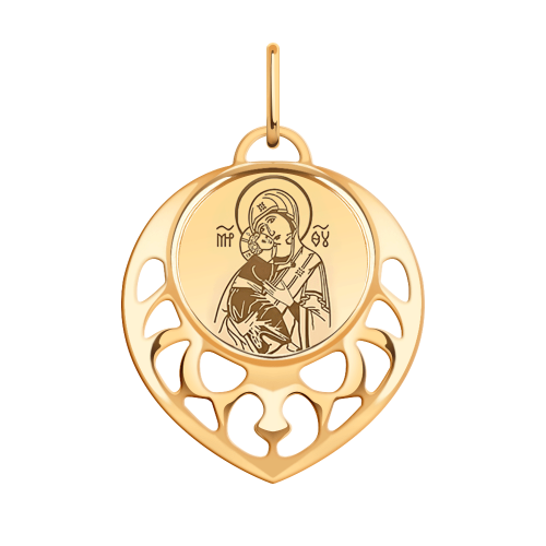 Золотая подвеска 585 пробы "Икона Божьей Матери Владимирская"