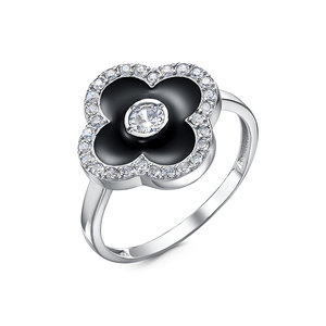 Серебряное кольцо 925 пробы с эмалью и фианитами