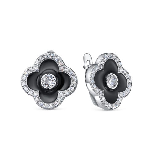 Серебряные серьги 925 пробы с эмалью и фианитами