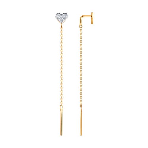 Золотые серьги-продевки 585 пробы с фианитами