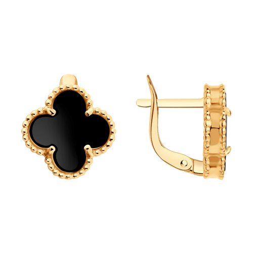 Золотые серьги 585 пробы с ониксом