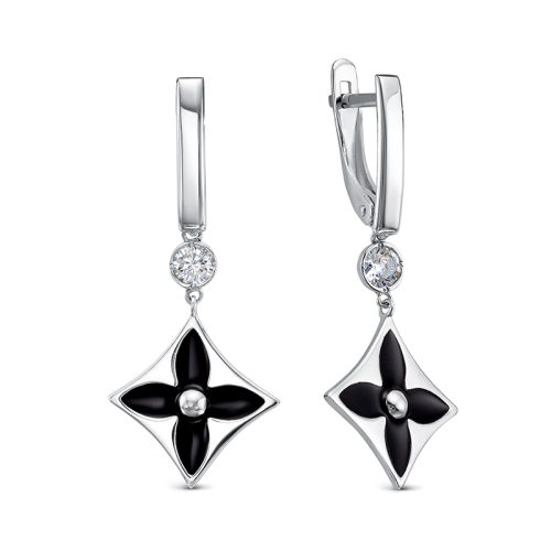 Серебряные серьги 925 пробы с фианитами и эмалью