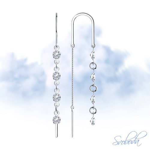Серебряные серьги-продевки 925 пробы с фианитами