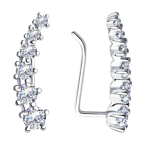 Серебряные серьги-зажимы 925 пробы с фианитами