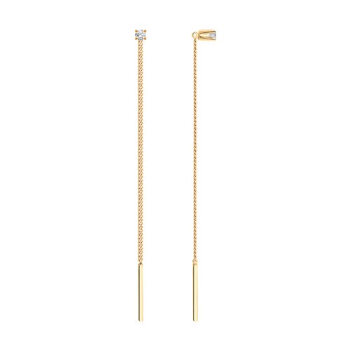 Золотые серьги-продевки 585 пробы с фианитами