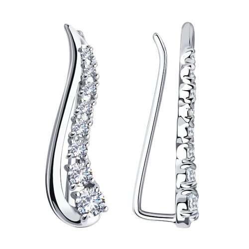 Серебряные серьги-зажимы 925 пробы с фианитами