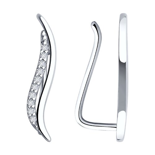 Серебряные серьги-зажимы 925 пробы с фианитами