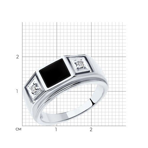 Серебряная печатка 925 пробы c эмалью и фианитами