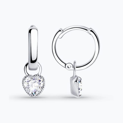 Серебряные серьги-конго 925 пробы с фианитами
